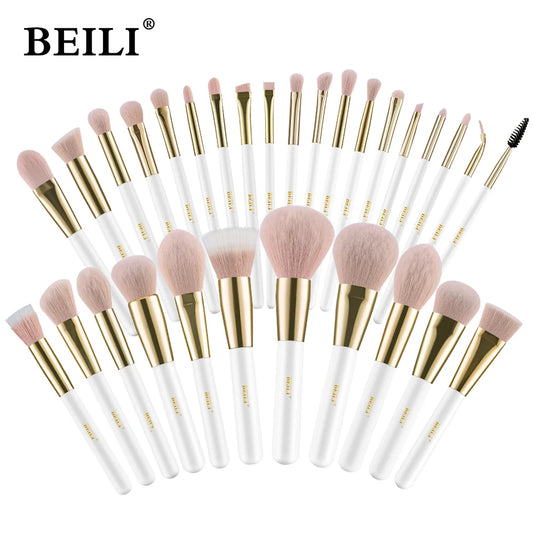 BEILI White Gold Makeup Brushes Professional Foundation Eyeshadow Powder High Quality Pink Synthetic Brush Set кисти для макияжа