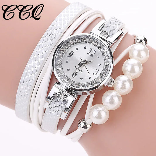 CCQ Top Brand Women Watches Fashion Analog Quartz Wing Rhinestone Pearl Bracelet Watch Ladies Dress Wristwatches Gifts reloj