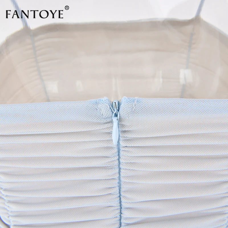 Fantoye Two Layers Mesh Ruched Dress Women Autumn Summer Strapless Elegant Christmas Sexy Club Party Ladies Dresses Vestidos