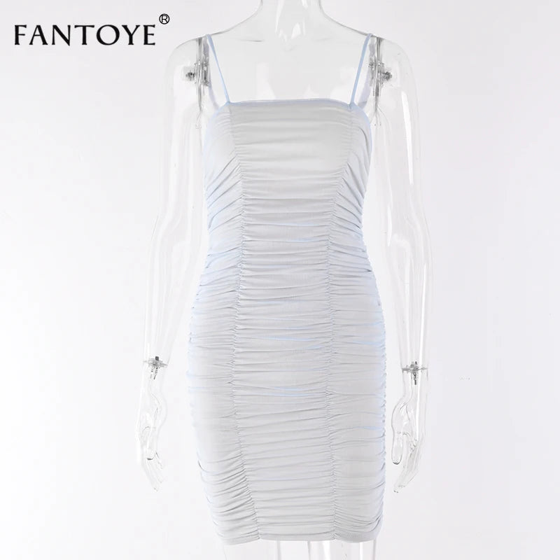 Fantoye Two Layers Mesh Ruched Dress Women Autumn Summer Strapless Elegant Christmas Sexy Club Party Ladies Dresses Vestidos