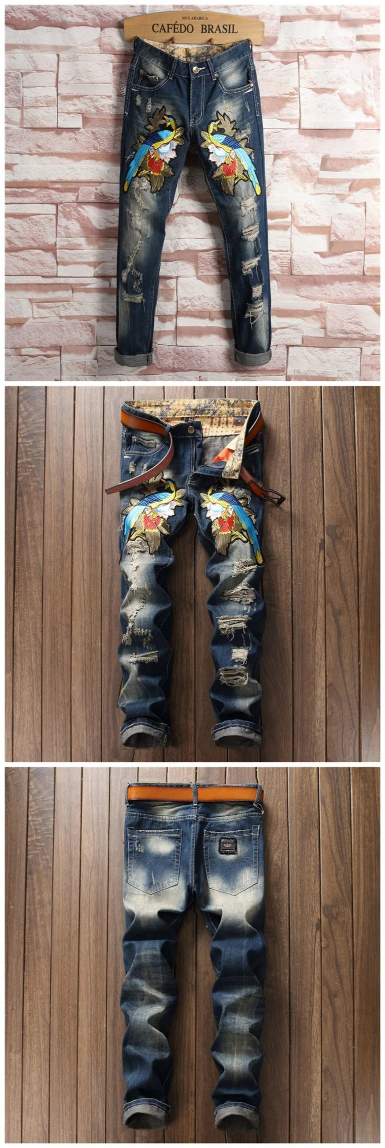 New Fashion Designer Men Jeans Famous Brand Italian luxury Rose Embroidered Jeans Slim Fit Mens Printed Jeans Biker Denim Pants