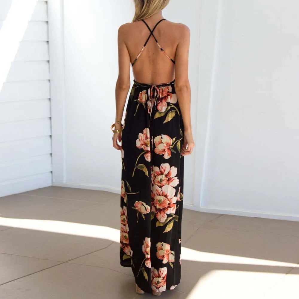 2019 Womens dress Summer Boho Maxi Long Dress Evening Sexy Party Beach Dresses Sundress Floral Halter robe femme Summer vestidos