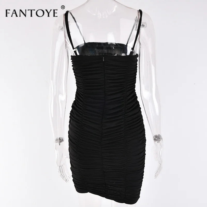 Fantoye Two Layers Mesh Ruched Dress Women Autumn Summer Strapless Elegant Christmas Sexy Club Party Ladies Dresses Vestidos