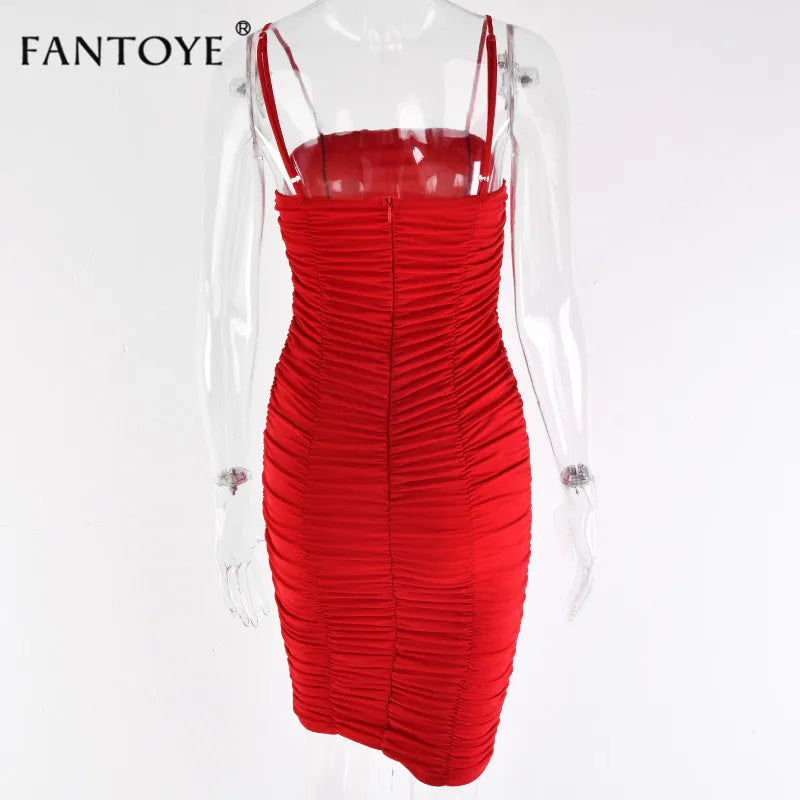 Fantoye Two Layers Mesh Ruched Dress Women Autumn Summer Strapless Elegant Christmas Sexy Club Party Ladies Dresses Vestidos