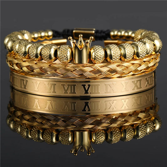 Luxury Royal King Crown Bracelet Set For Men Stainless Steel Bangle Macrame Men Roman Bracelets &amp; Bangles Couple Jewelry Gift