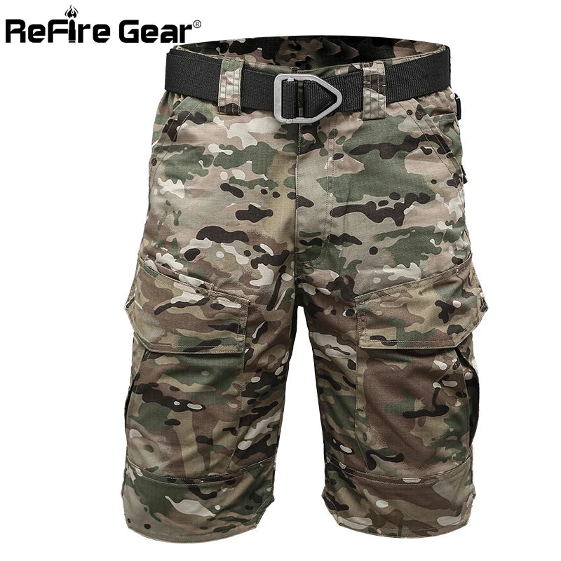 Summer Militar Waterproof Tactical Cargo Shorts Men Camouflage Army Military Short Male Pockets Cotton Rip-stop Casual Shorts